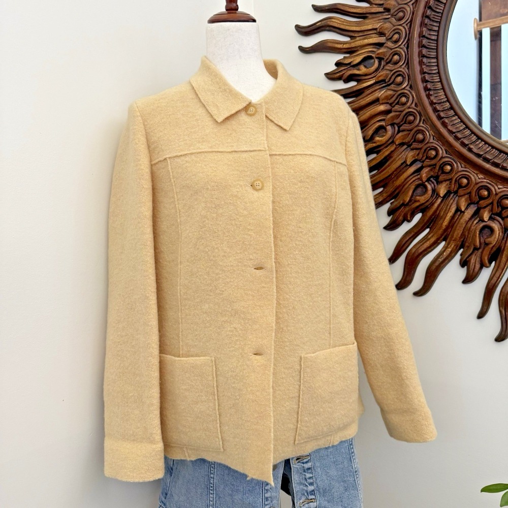 Landsend Women's 14 Butter Yellow 100% Boiled Wool Jacket Unlined Classic Blazer